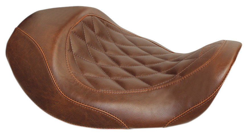 Tripper Diamond Synthetic Leather Solo Seat Brown - For 06-17 Harley Dyna - Click Image to Close