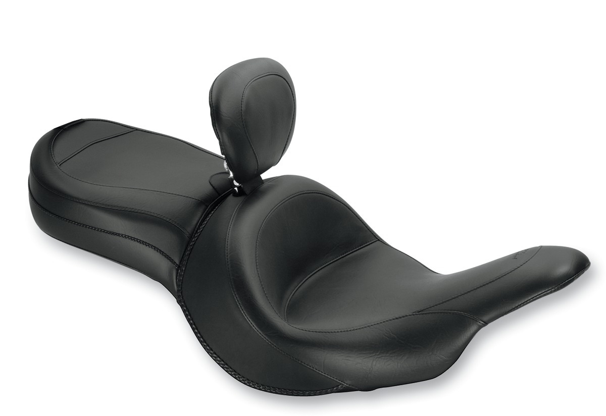 Touring Smooth Vinyl 2-Up Seat Black w/Backrest - For 11-20 Kawasaki Vulcan Vaquero - Click Image to Close