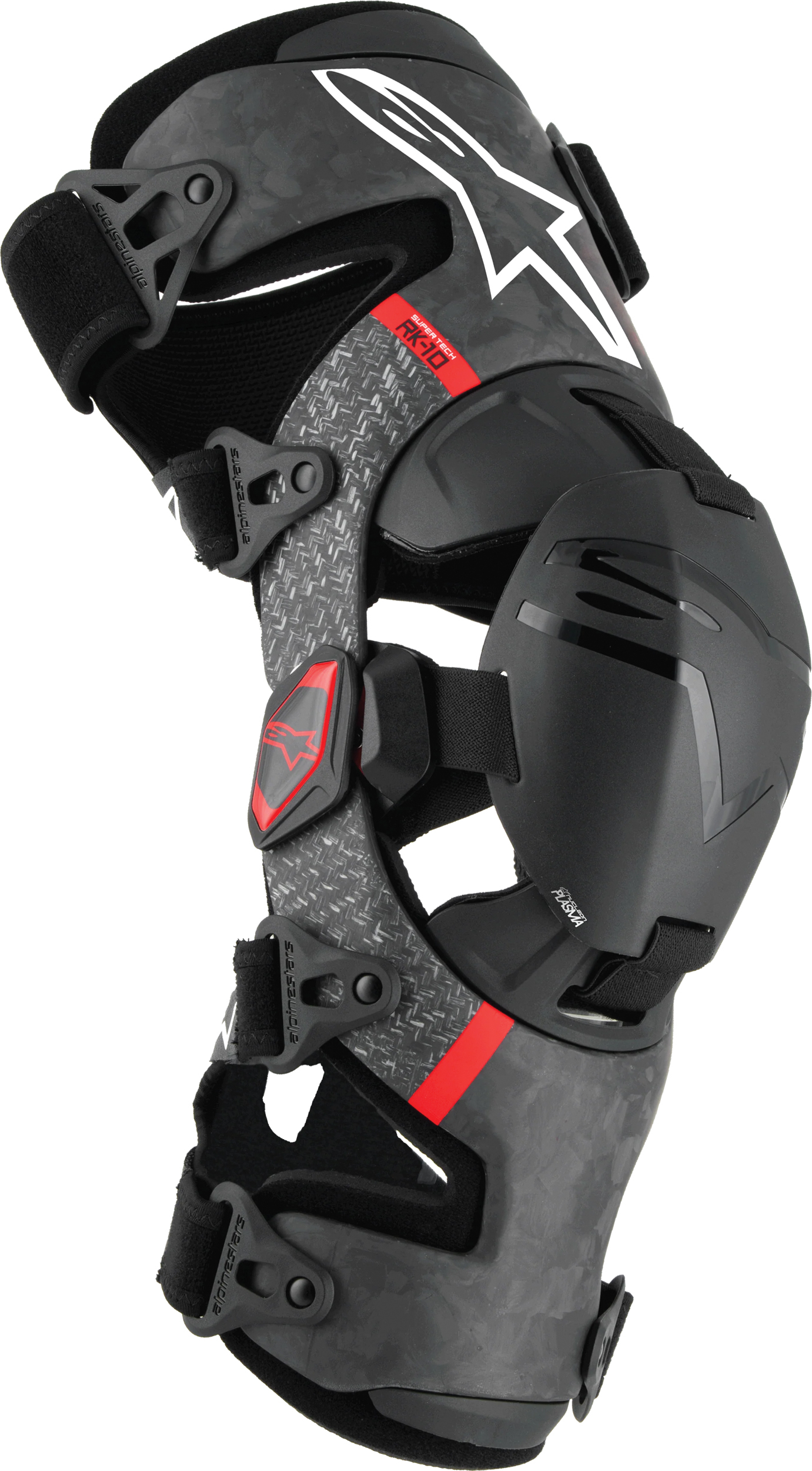 Supertech RK-10 Plasma Knee Brace Black/Red Small by Alpinestars - Compact knee brace, For off-road use - Click Image to Close