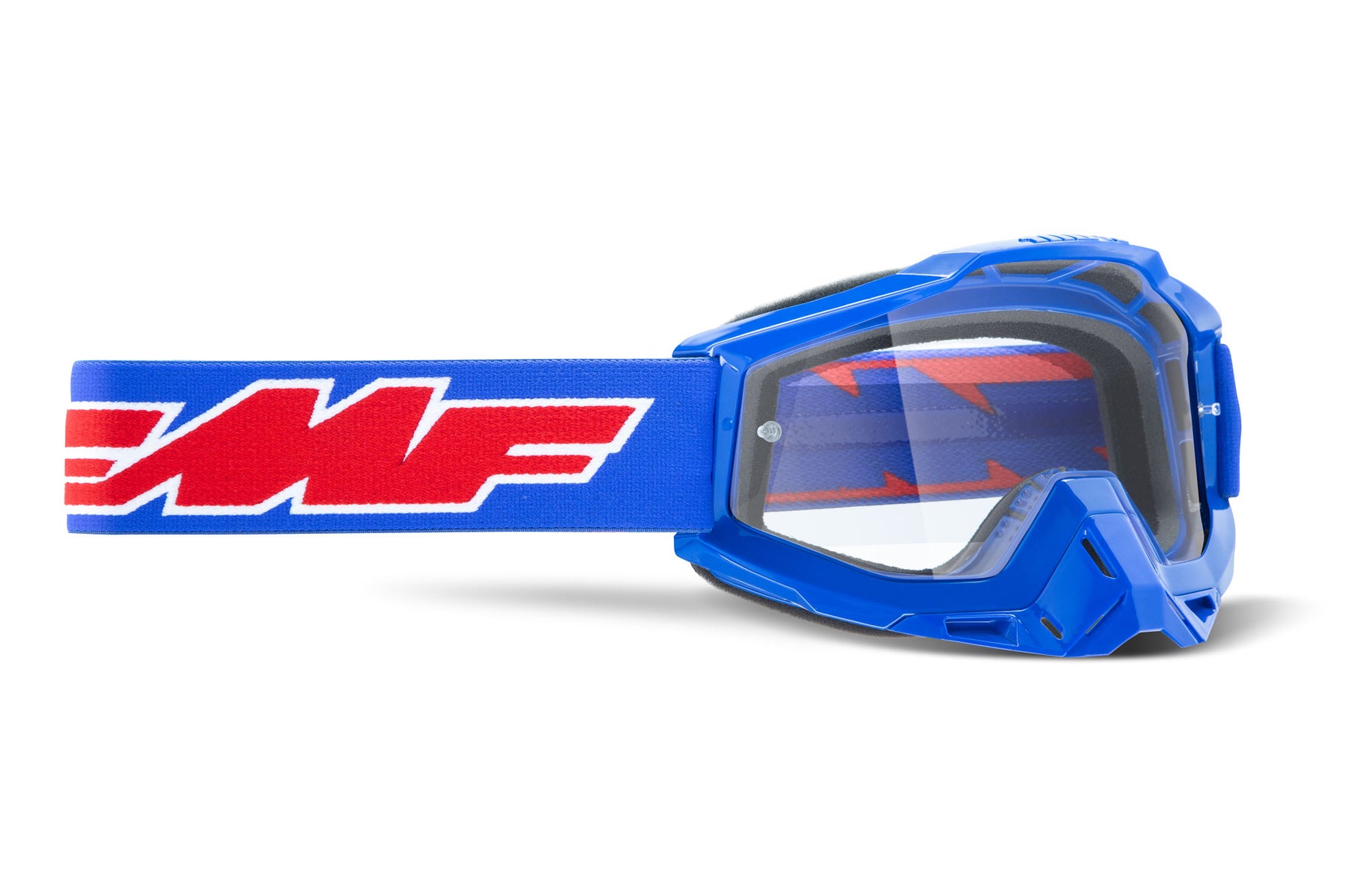 FMF Powerbomb Motocross Goggles - Rocket Blue Frame, Clear Lens - Click Image to Close