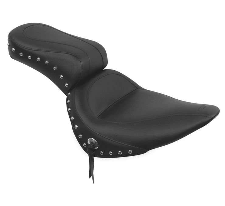 Concho Studded Naugahyde 2-Up Seat - Black - For 00-07 Harley Softail - Click Image to Close