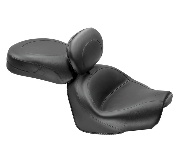 Touring Smooth Vinyl 2-Up Seat Black w/Backrest - For 09-17 Yamaha XVS950 V-Star - Click Image to Close