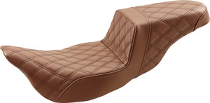 Step-Up Lattice Stitched 2-Up Seat Brown - For Harley Touring