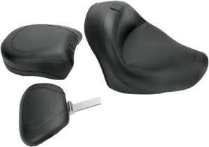 Touring Smooth Vinyl 2-Up Seat Black w/Backrest - For Honda VT750C Shadow Aero