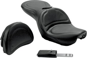 Explorer Stitched 2-Up Seat Black Gel w/Backrest - For 04-05 Dyna