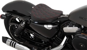 Bobber Double Diamond Vinyl Solo Seat Black/Red - For 10-20 Harley XL