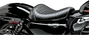 Bare Bones Pleated Vinyl Solo Seat - Black - For 10-19 Harley XL 48 72