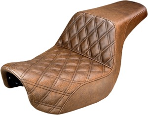 Step-Up Front Lattice Stitch 2-Up Seat Brown - For 06-17 Harley Dyna