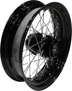 17x4.5 Laced Wheel - Black Hub w/ Black Rim - Side Valve Hole - for 08-17 FXD/â€‹FXDWG (w/o ABS)