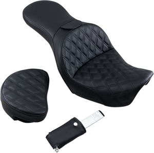 Explorer 2-Up Seat Black w/Backrest - For 06-17 Harley Dyna