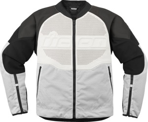 ICON Overlord3 Leather Jacket Men's S White/Black - Men's sport-fit leather jacket