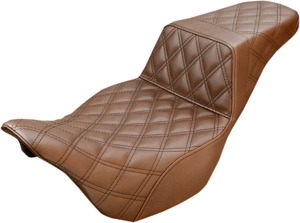 Step-Up Full Lattice Stitch 2-Up Seat Brown - For Harley FLH FLT