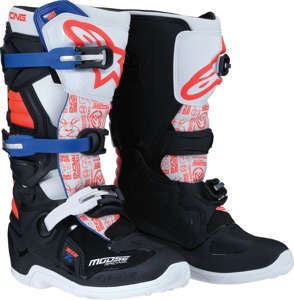 Moose Offroad Youth Tech 7S Boots White/Blue/Black/Red US 3 - Youth off-road boots with MX sole