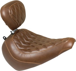 Tripper Diamond Brown Solo Seat Wide & Low w/Backrest - For 18-21 Harley FLFB