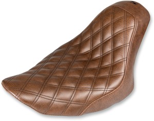 Renegade Lattice Stitched Solo Seat Brown Gel - For Harley Softail