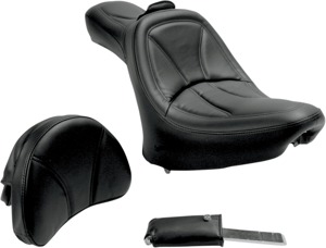 King Plain 2-Up Seat Black Gel w/Backrest - For 00-06 Harley Softail