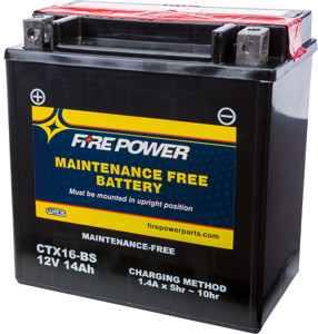 Maintenance Free Sealed Battery - Replaces YTX16-BS