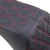 Predator III Seat- Double Diamond Red Thread 7in Tall Rider Support-2Up - Fits 00-17 Harley Davidson FLST, FXST Models