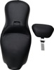 Outcast Smooth Vinyl 2-Up Seat Black w/Backrest - For Harley FLH FLT